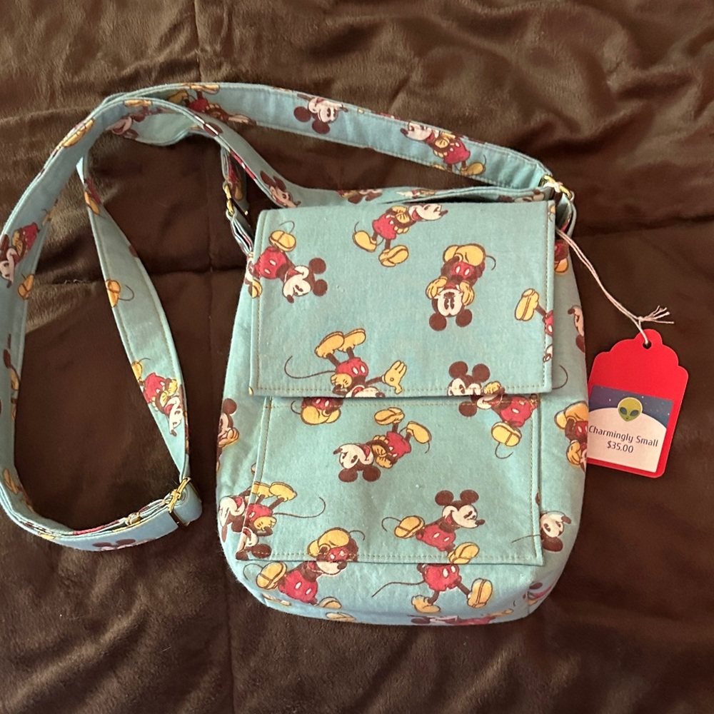 Mickey Mouse Crossbody Bag - Light Blue Print Hand made